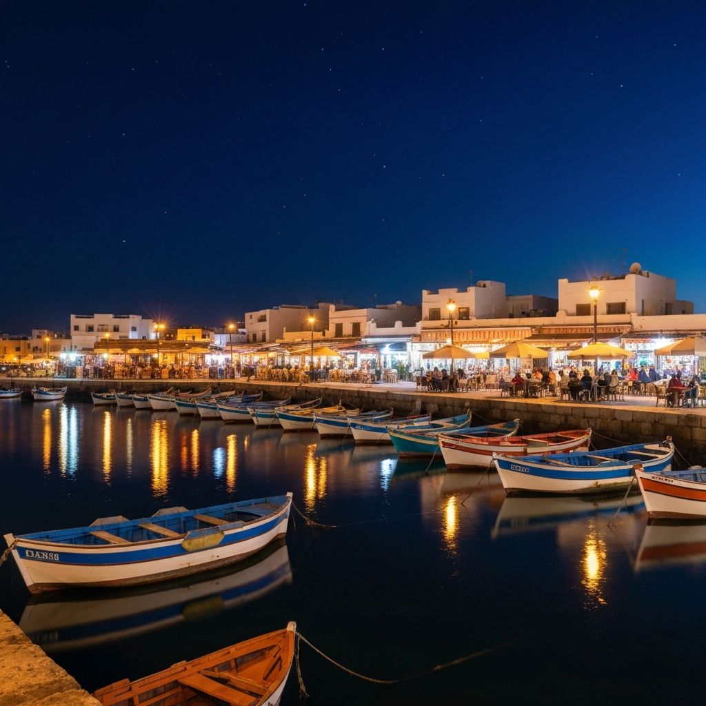 Al Hoceima harbor at night 2026